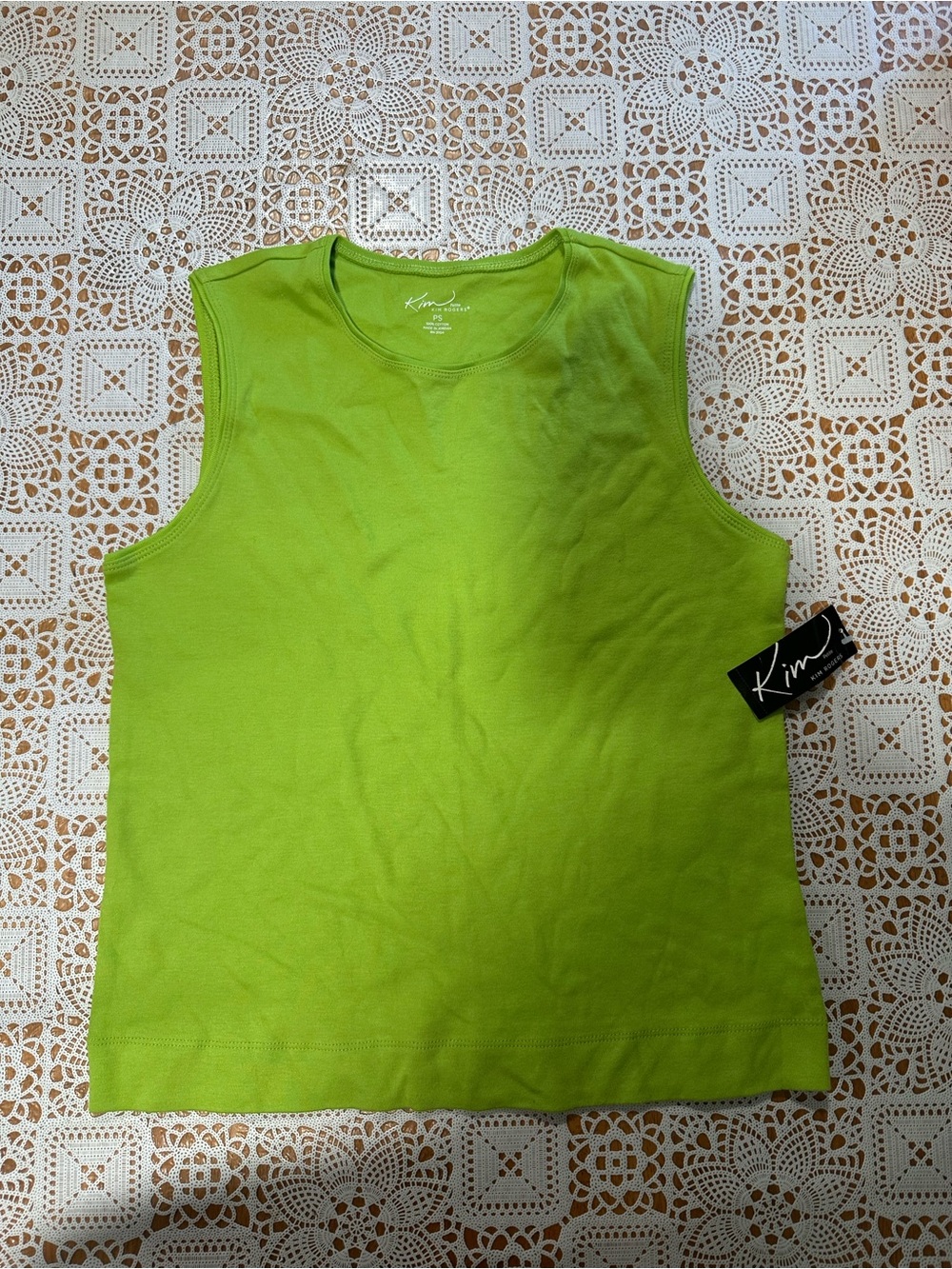 Kim Rogers Petite PS Lime Green Cotton Sleeveless Top NWT